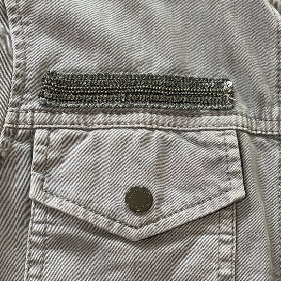 WHBM Military Jacket Gunmetal Ballchain Accents in Washed Gray XXS - Picture 4 of 11